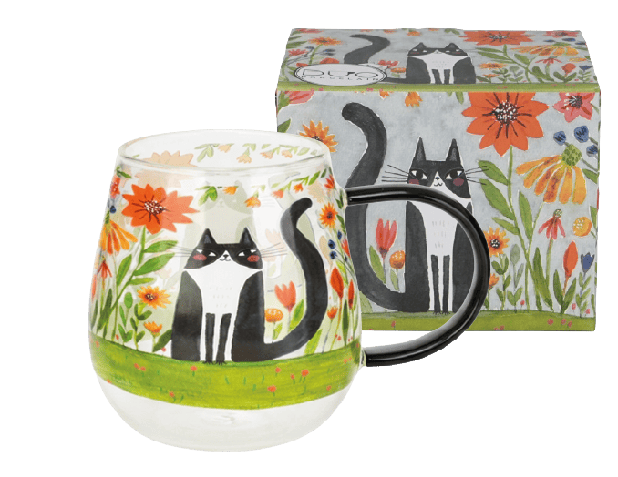 DUO CATS Glass Mug, 530ml, MEADOW, giftbox /1